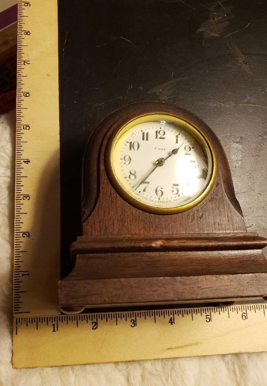 Antique Fynetone Co 8 Day Wooden Mantel Clock All Brass Movement Lansdale PA